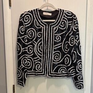Valerie Stevens Black and White Beaded Blazer